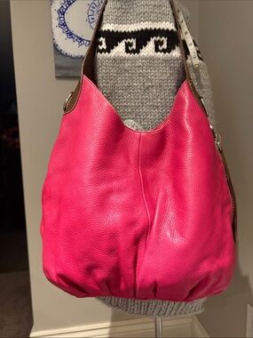 Roots Hot Pink Leather Hobo Shoulder Bag